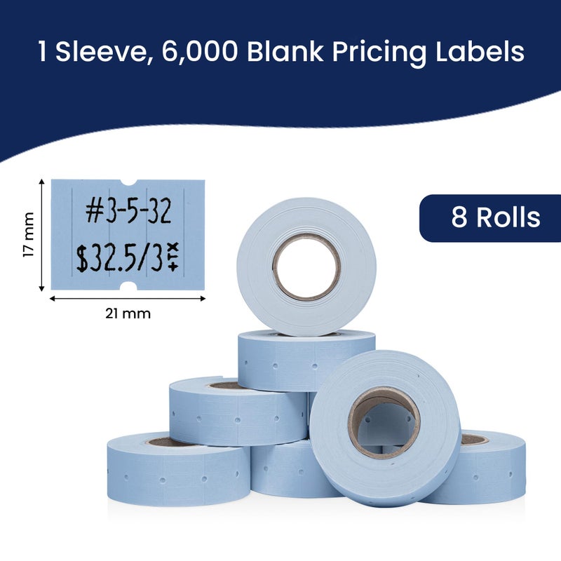 Perco 2 Line Blue Labels - 8 Rolls, 1 Sleeve, 6,000 Blank Price and Date Gun Labels for Perco 2 Line Price and Date Guns - Made in USA - Image 3